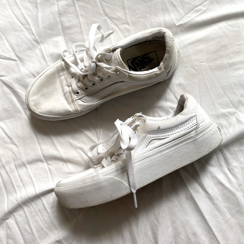White low top platform vans